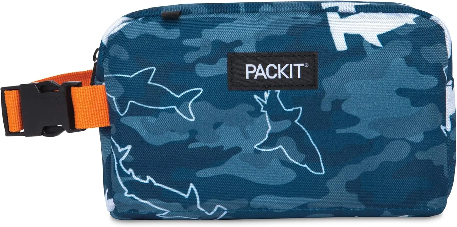 PackIt Freezable Snack Box, Camo Shark, Built with EcoFreeze Technology, Collapsible, Reusable, Zip Closure with Buckle Handle, Great for Fresh Snacks on the go