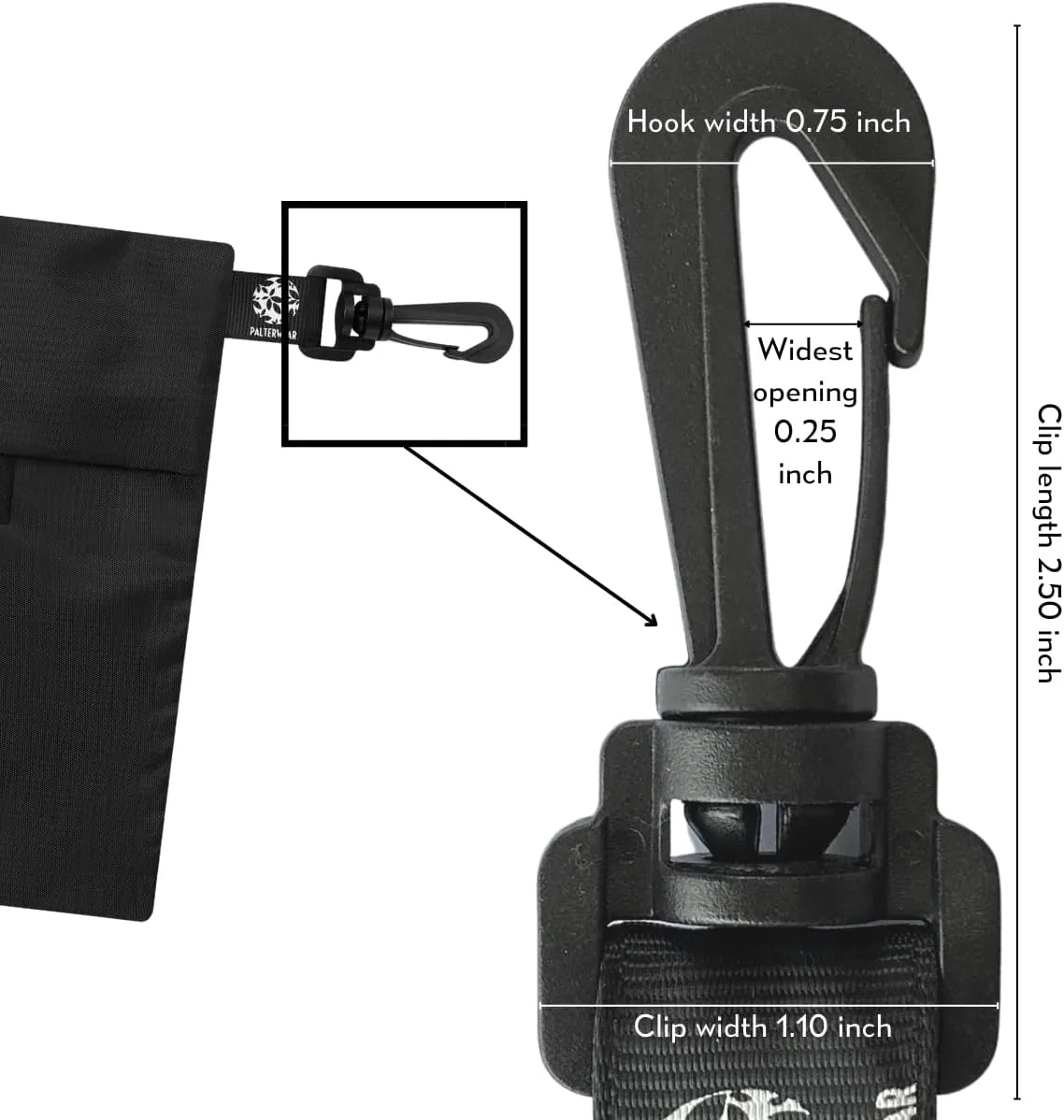 PALTERWEAR Utility Bags with Hook & Loop Closure, Tear-Resistant Nylon and Fastening Clip, Set of 4 (Black, 12 x 16 Inch)