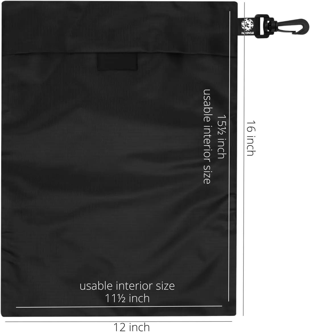 PALTERWEAR Utility Bags with Hook & Loop Closure, Tear-Resistant Nylon and Fastening Clip, Set of 4 (Black, 12 x 16 Inch)