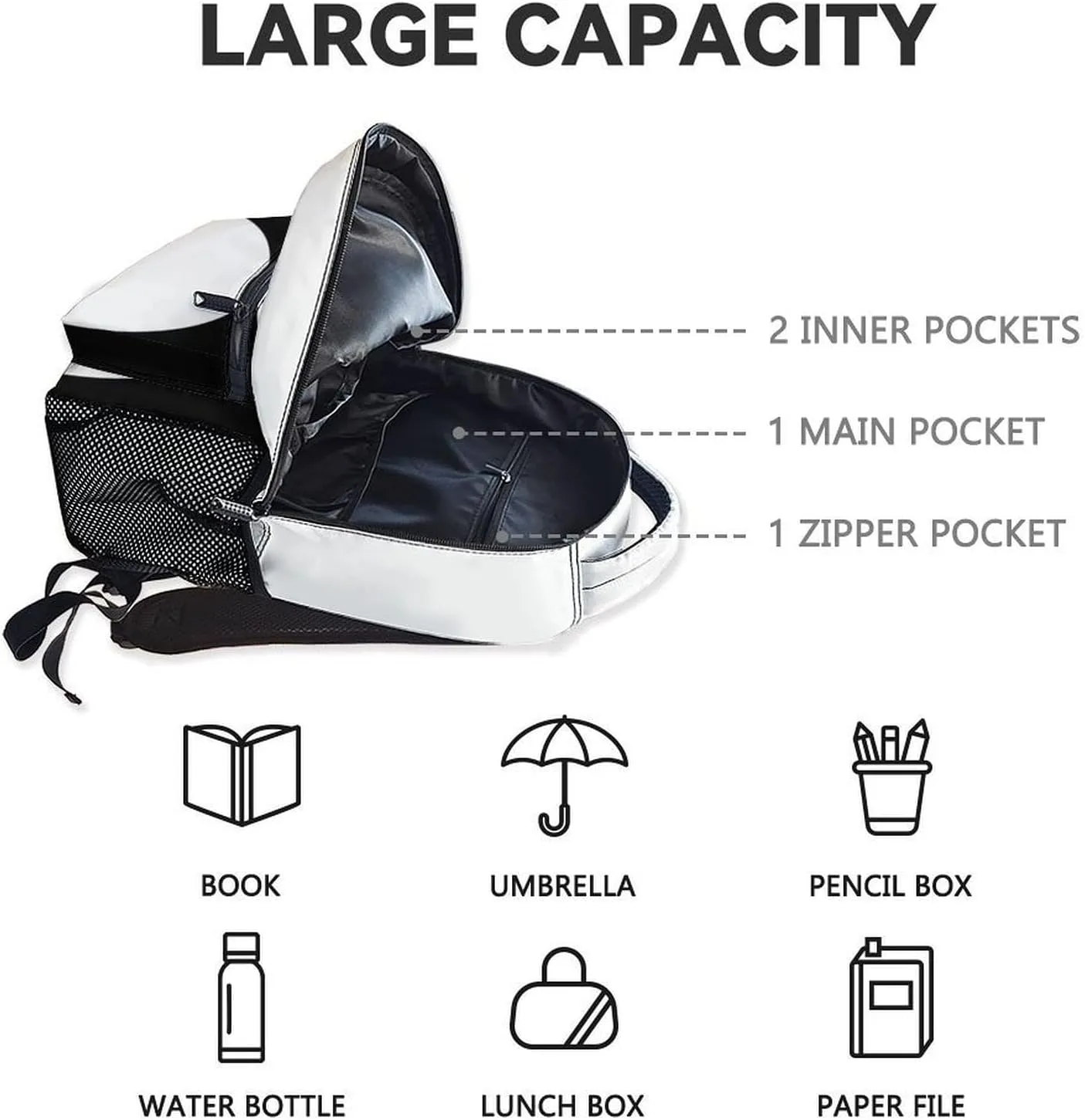 Panda Backpack for Boys, 17 Inch White Backpacks for Kindergarten, Cute Durable Bookbag for Teens