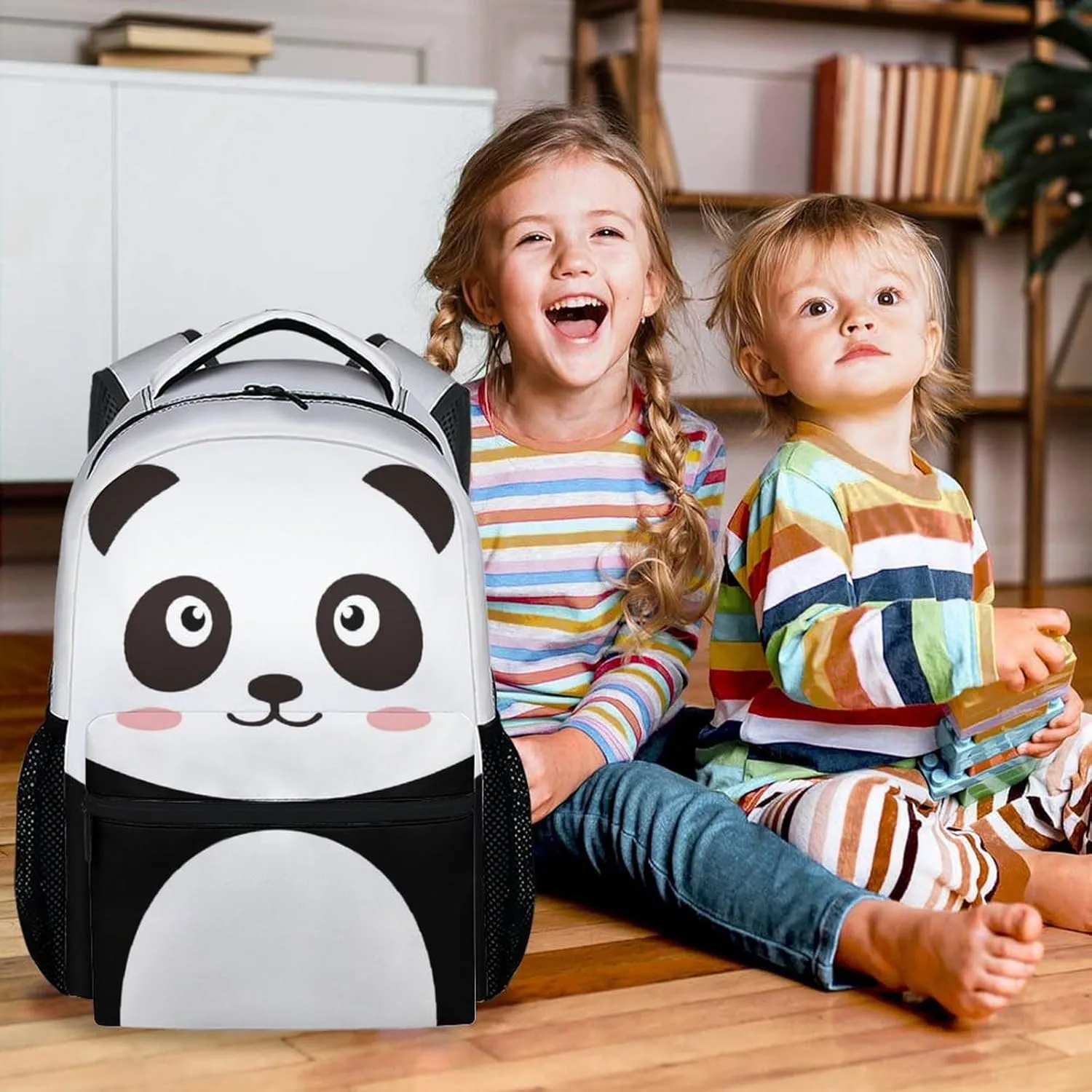 Panda Backpack for Boys, 17 Inch White Backpacks for Kindergarten, Cute Durable Bookbag for Teens