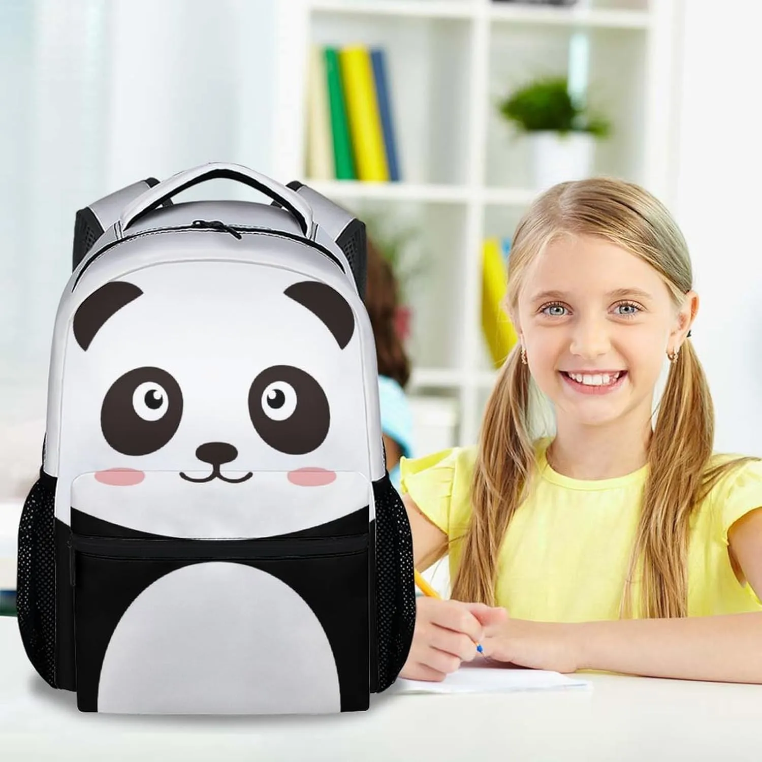 Panda Backpack for Boys, 17 Inch White Backpacks for Kindergarten, Cute Durable Bookbag for Teens