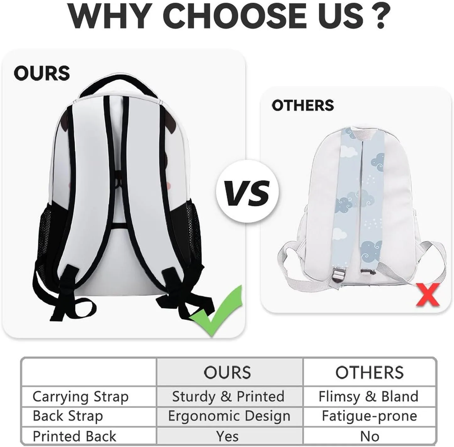 Panda Backpack for Boys, 17 Inch White Backpacks for Kindergarten, Cute Durable Bookbag for Teens