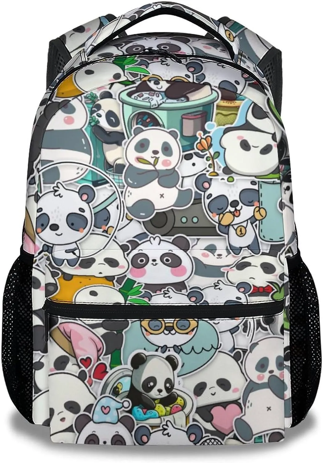 Panda Backpack for Girls Boys, 16 Inch Black Backpacks for School, Cute Lightweight Durable Bookbag for Kids