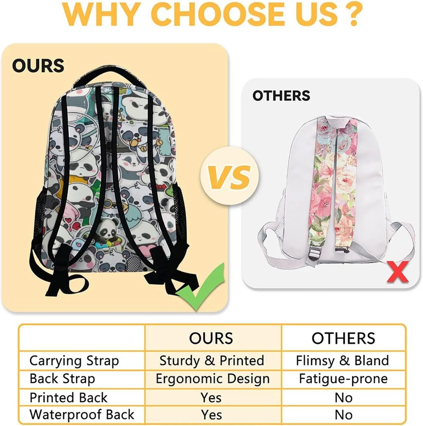 Panda Backpack for Girls Boys, 16 Inch Black Backpacks for School, Cute Lightweight Durable Bookbag for Kids