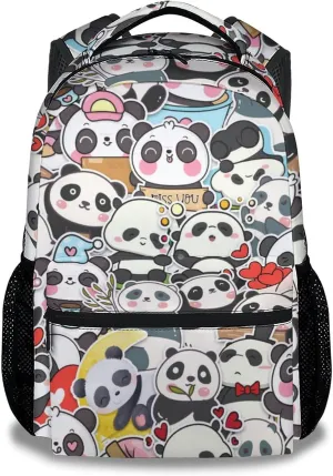 Panda Backpacks for Girls, Boys - 16 Inch Cute Backpack for School - Black, Large Capacity, Durable, Lightweight Bookbag for Kids Travel