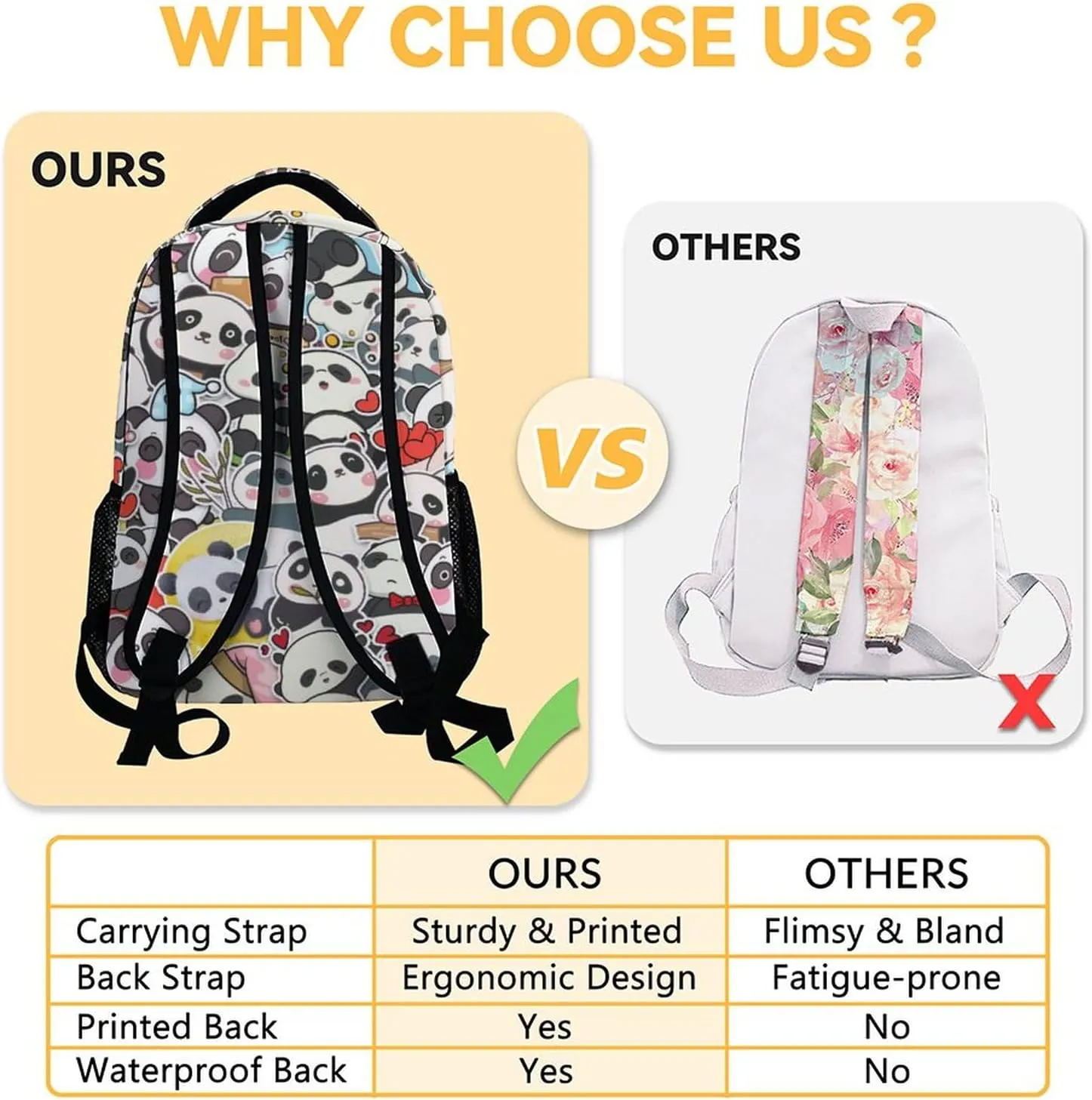 Panda Backpacks for Girls, Boys - 16 Inch Cute Backpack for School - Black, Large Capacity, Durable, Lightweight Bookbag for Kids Travel