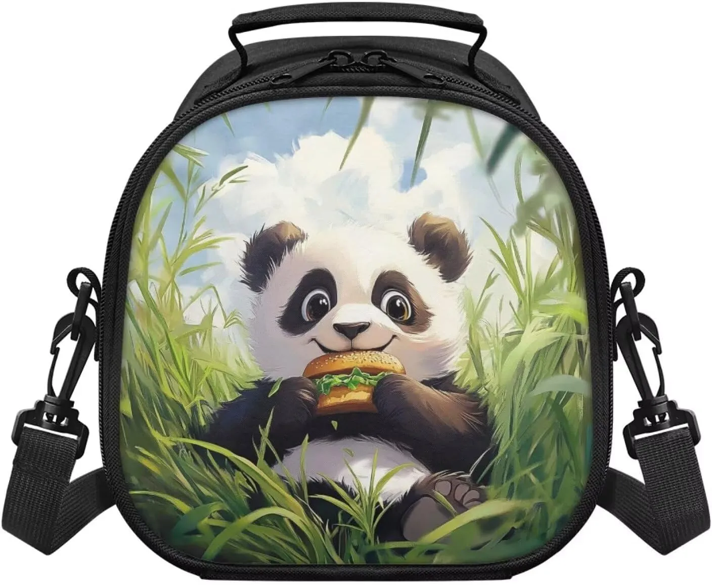 Panda Burger Insulated Lunch Bag with Shoulder Strap Preppy Lunch Box for Teen Girls Lunchbox for Girl Capable of Strap Portable Thermal Lightweight Leakproof Easy-to-Clean School