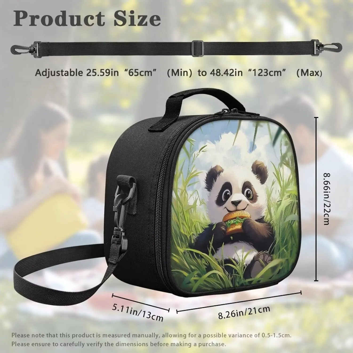 Panda Burger Insulated Lunch Bag with Shoulder Strap Preppy Lunch Box for Teen Girls Lunchbox for Girl Capable of Strap Portable Thermal Lightweight Leakproof Easy-to-Clean School