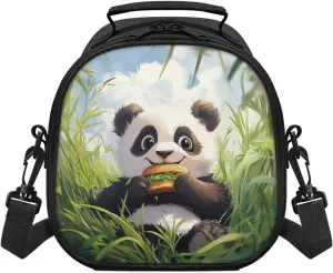 Panda Burger Insulated Lunch Bag with Shoulder Strap Preppy Lunch Box for Teen Girls Lunchbox for Girl Capable of Strap Portable Thermal Lightweight Leakproof Easy-to-Clean School