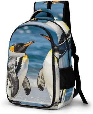 Penguin And Sea Travel Backpack Adjustable Computer Bag Casual Travel Daypack Satchel Backpack Unisex