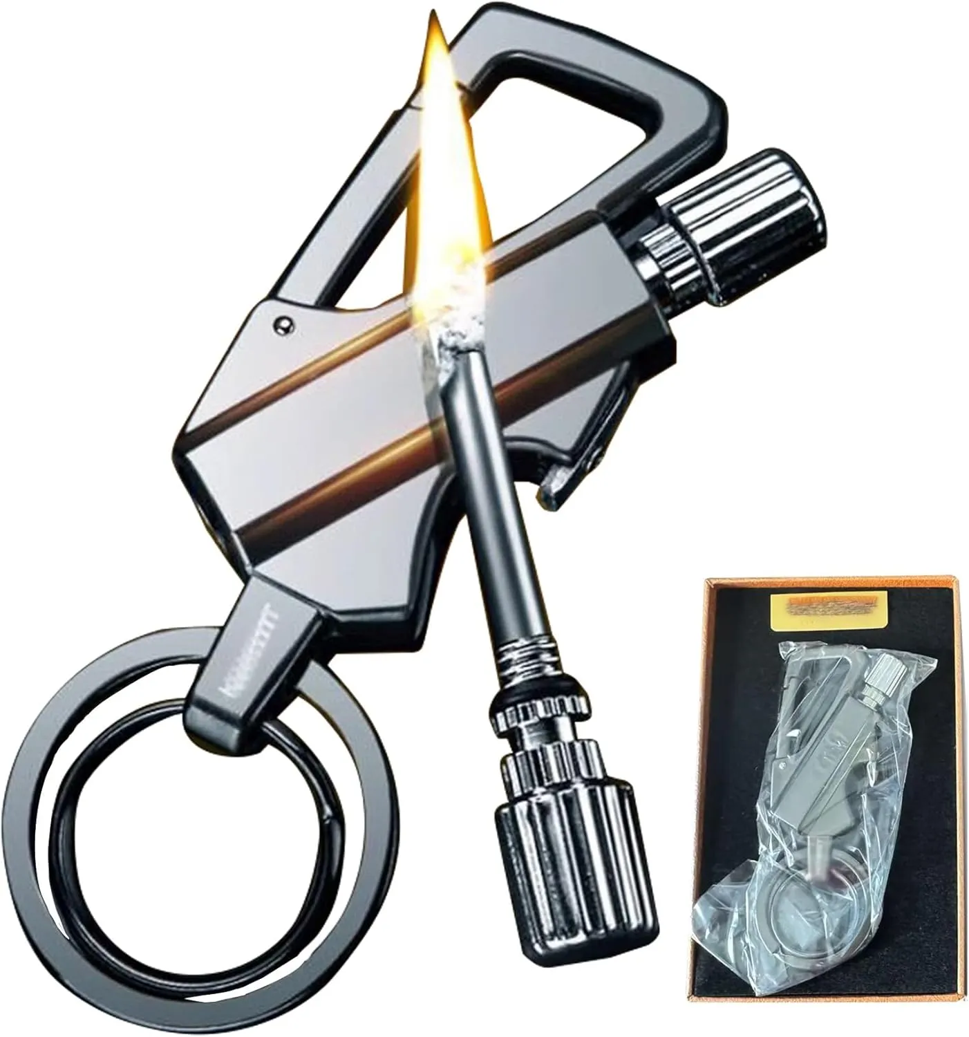 Permanent Match, Metal Forever Match Keychain Lighter, Flint Matchstick Fire Starter for Outdoor Camping Emergency Survival(Silver)
