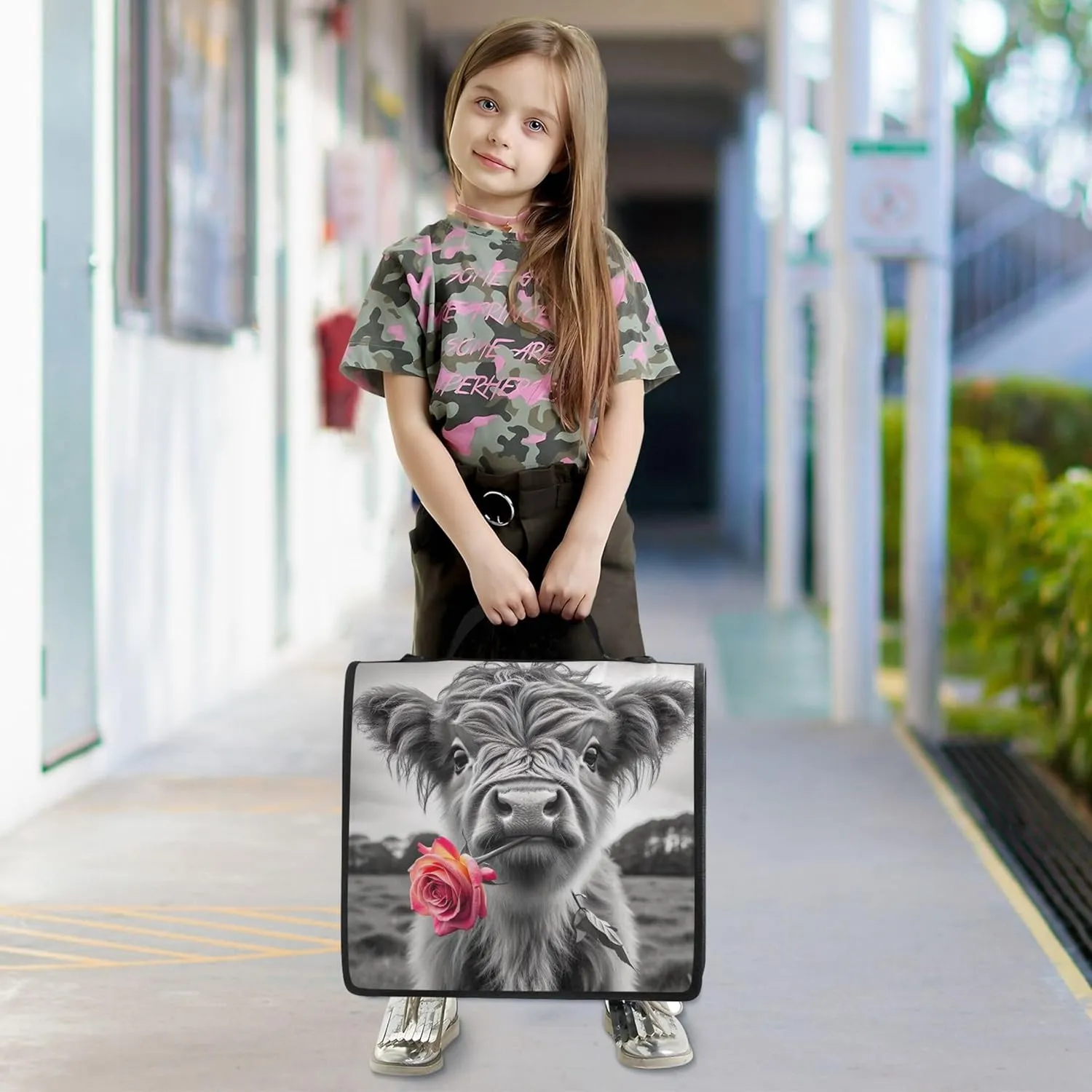 Personalized 1.5 Inch 3 Ring Binders Heavy Duty Cute Highland Cow Calf Zipper Binder Organizer Storage Portfolio Folder with Handle School Binder Bag with Shoulder Strap