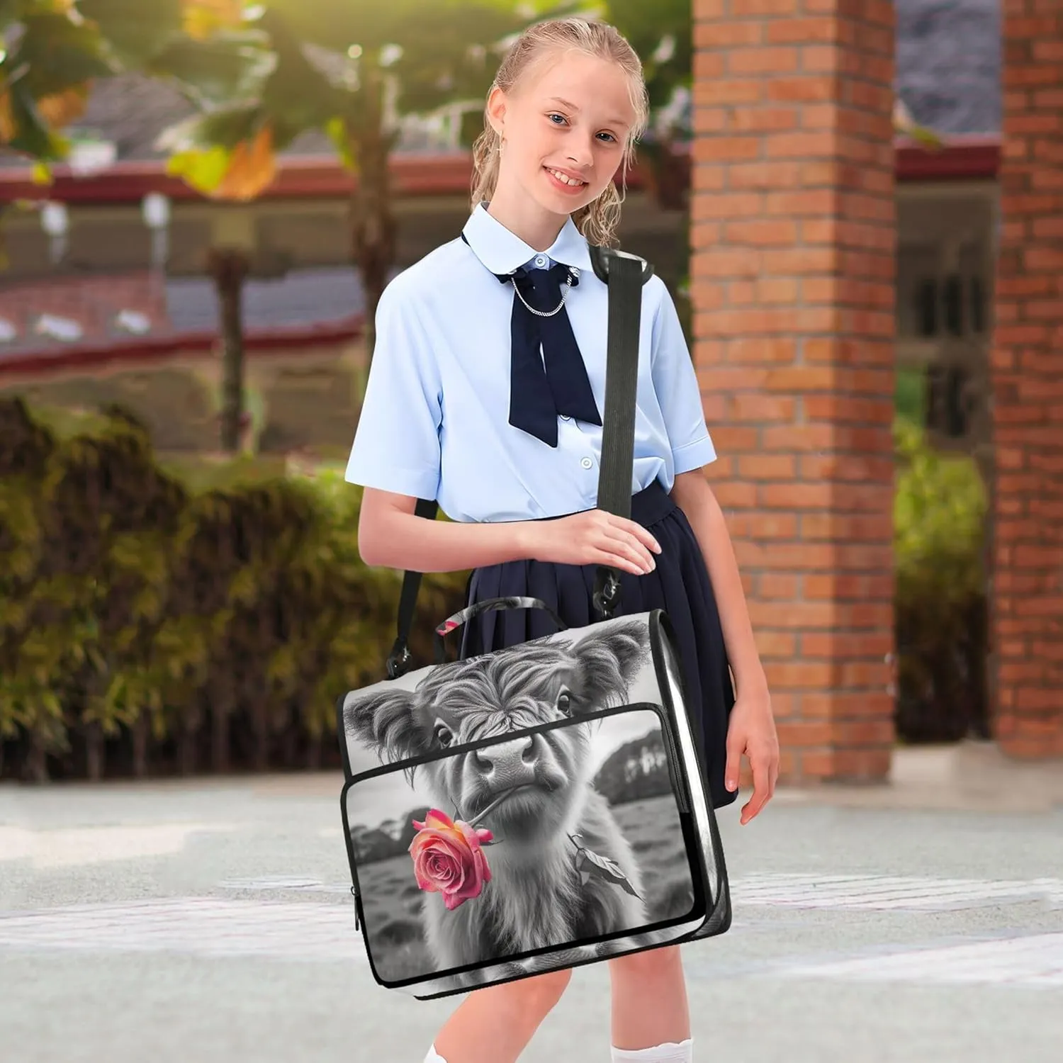 Personalized 1.5 Inch 3 Ring Binders Heavy Duty Cute Highland Cow Calf Zipper Binder Organizer Storage Portfolio Folder with Handle School Binder Bag with Shoulder Strap