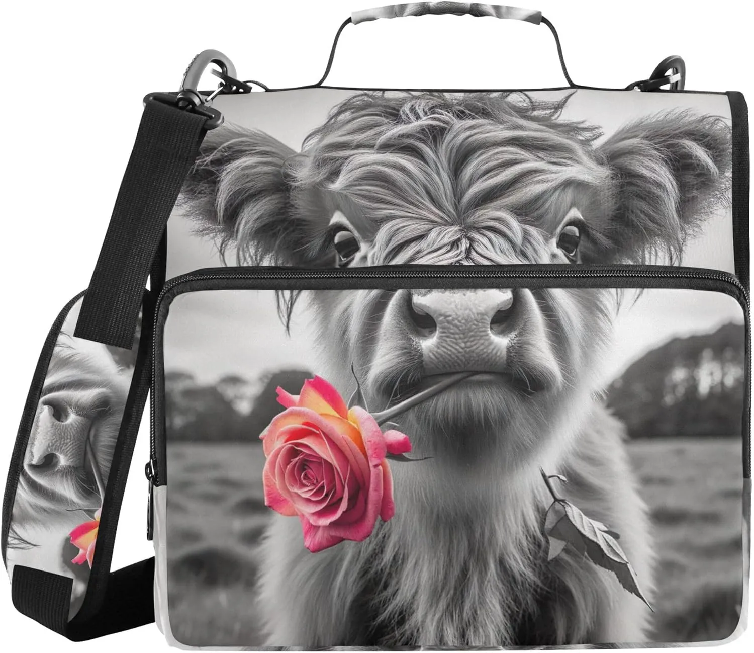 Personalized 1.5 Inch 3 Ring Binders Heavy Duty Cute Highland Cow Calf Zipper Binder Organizer Storage Portfolio Folder with Handle School Binder Bag with Shoulder Strap