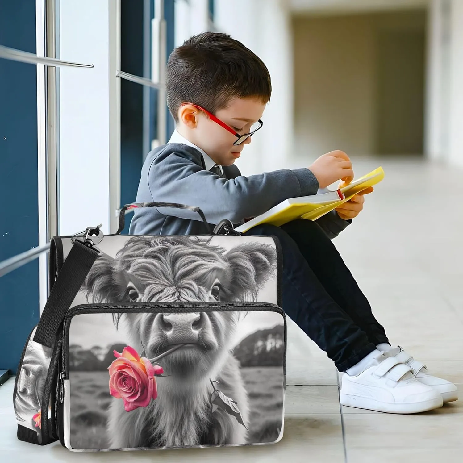 Personalized 1.5 Inch 3 Ring Binders Heavy Duty Cute Highland Cow Calf Zipper Binder Organizer Storage Portfolio Folder with Handle School Binder Bag with Shoulder Strap