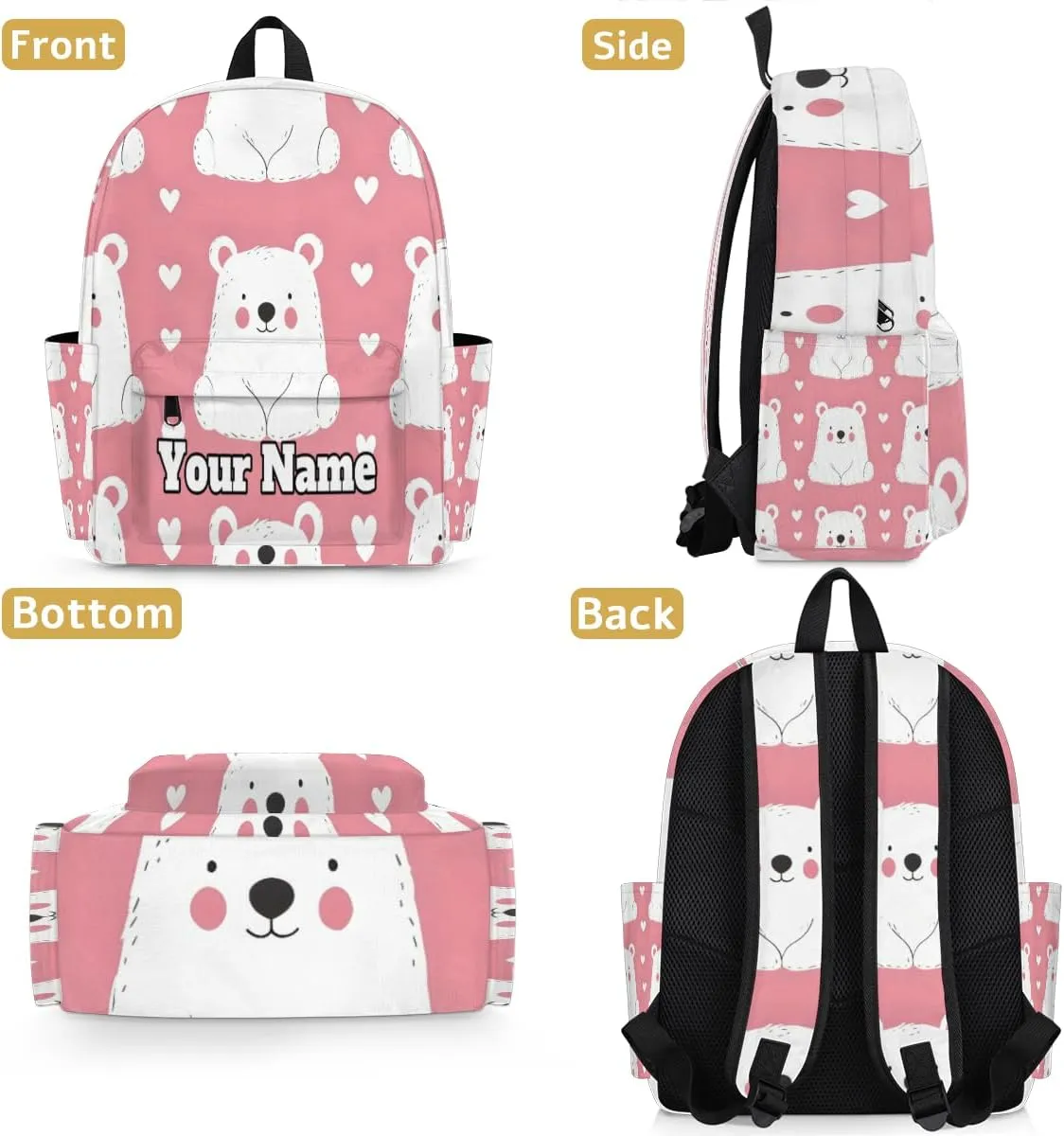 Personalized Animal Polar Bear Preschool Toddler Backpack for Boys Girls Custom Kids Name Small Bookbags Kindergarten Elementary Backpack, Polar Bear