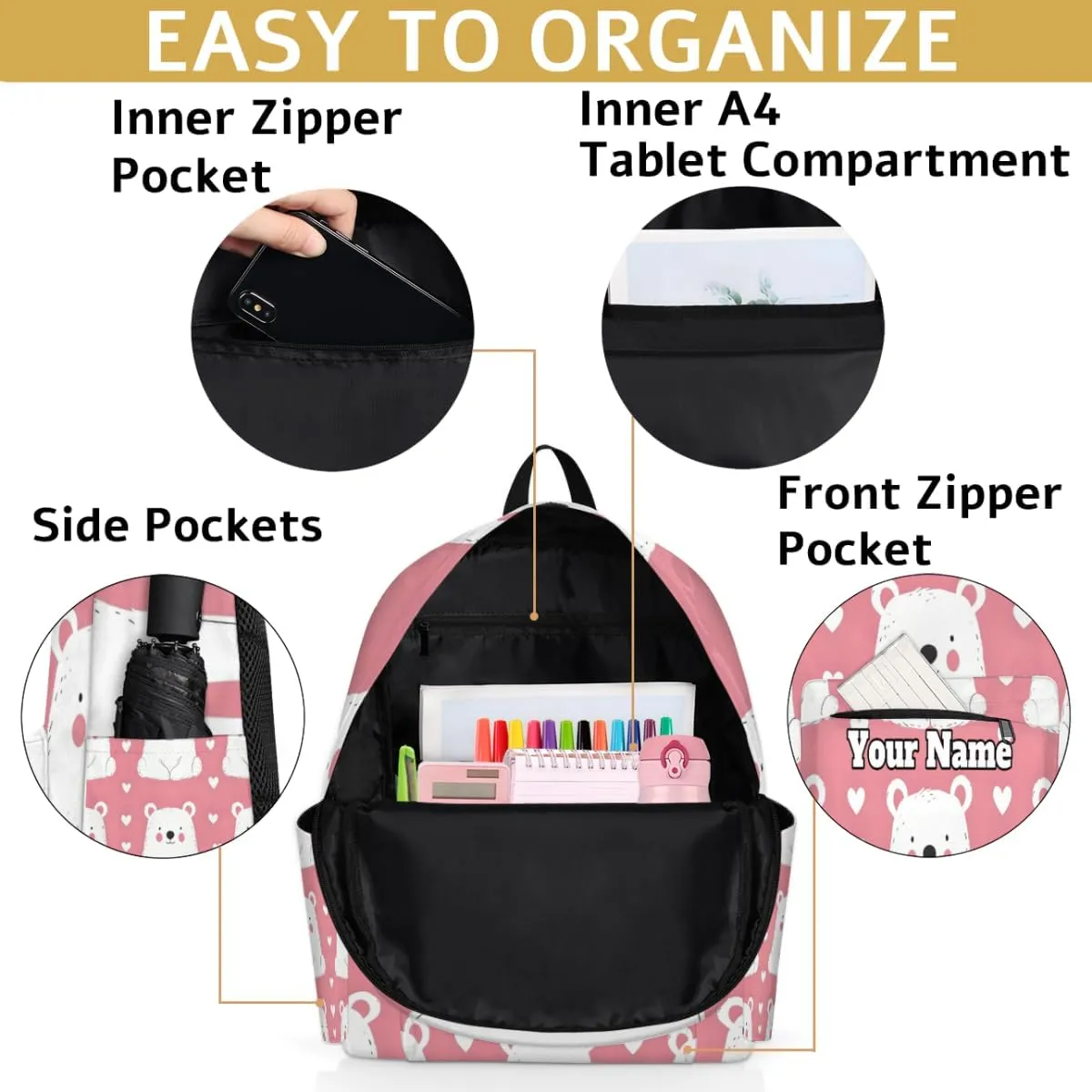 Personalized Animal Polar Bear Preschool Toddler Backpack for Boys Girls Custom Kids Name Small Bookbags Kindergarten Elementary Backpack, Polar Bear