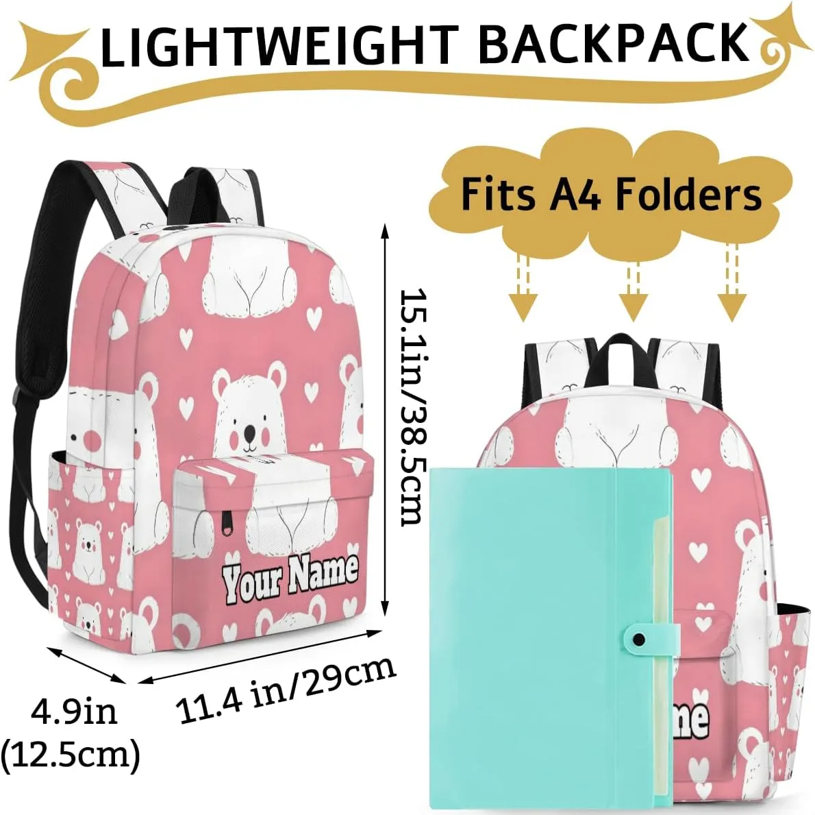 Personalized Animal Polar Bear Preschool Toddler Backpack for Boys Girls Custom Kids Name Small Bookbags Kindergarten Elementary Backpack, Polar Bear