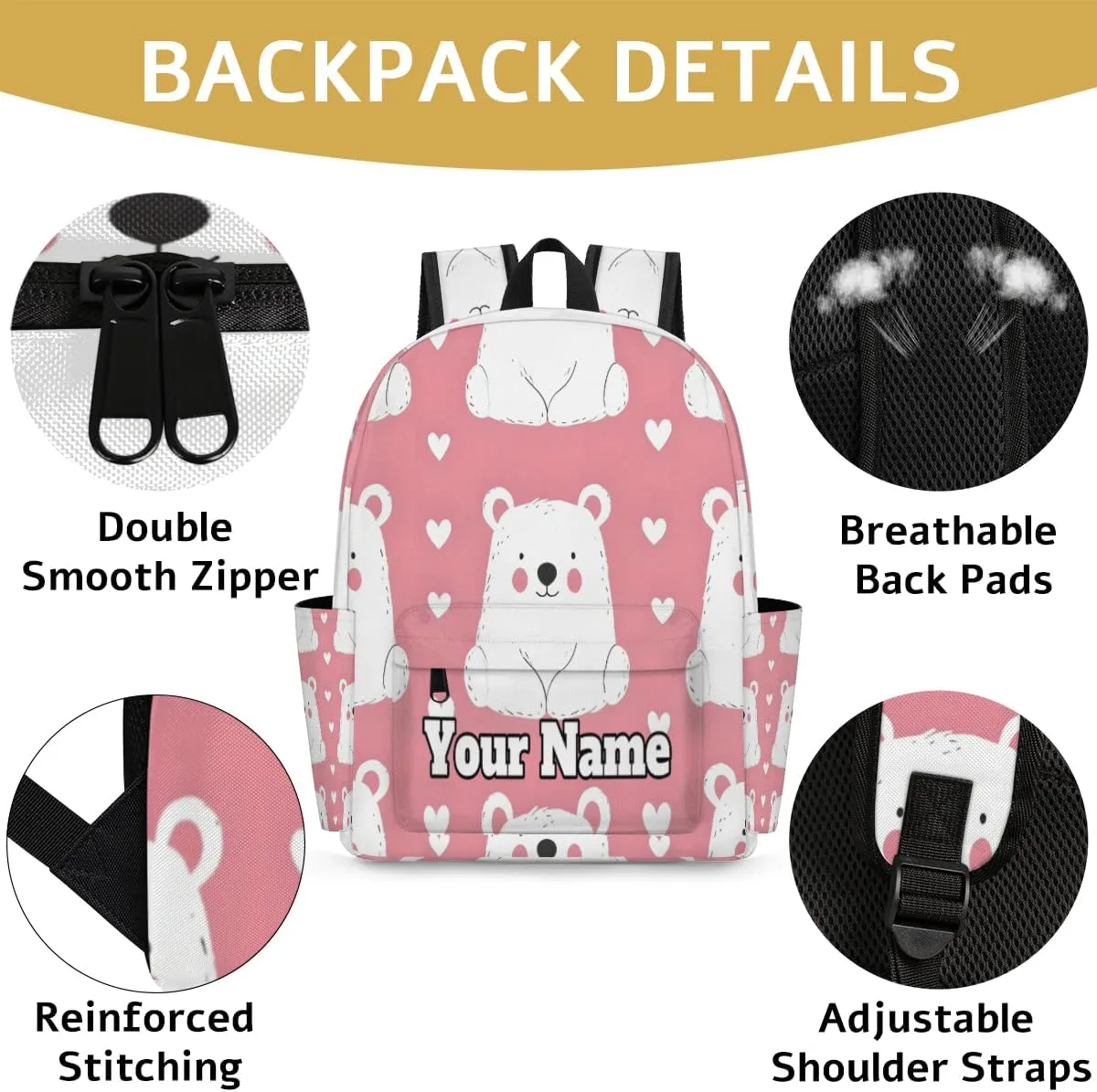 Personalized Animal Polar Bear Preschool Toddler Backpack for Boys Girls Custom Kids Name Small Bookbags Kindergarten Elementary Backpack, Polar Bear
