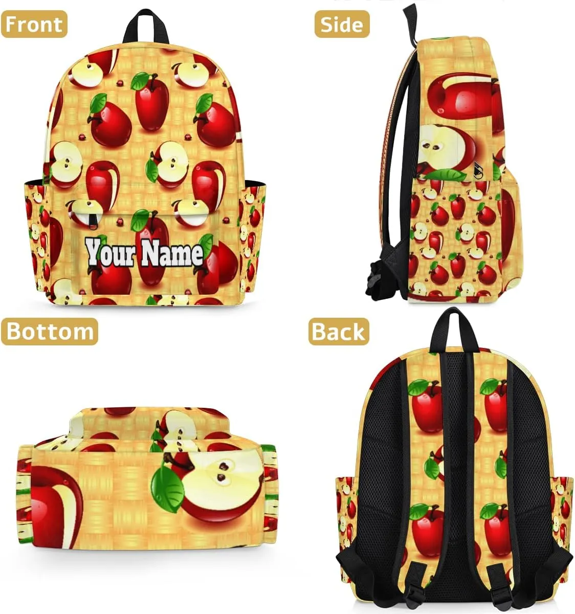 Personalized Apples Fruit Preschool Toddler Backpack for Boys Girls Custom Kids Name Small Bookbags Kindergarten Elementary Backpack, Farmhouse