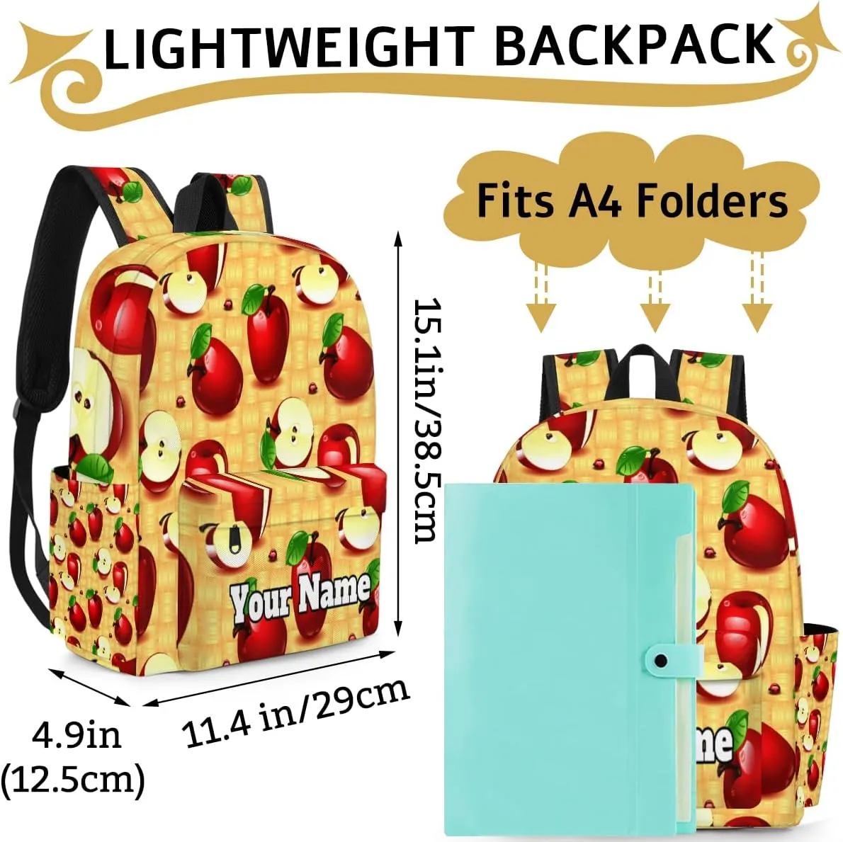 Personalized Apples Fruit Preschool Toddler Backpack for Boys Girls Custom Kids Name Small Bookbags Kindergarten Elementary Backpack, Farmhouse
