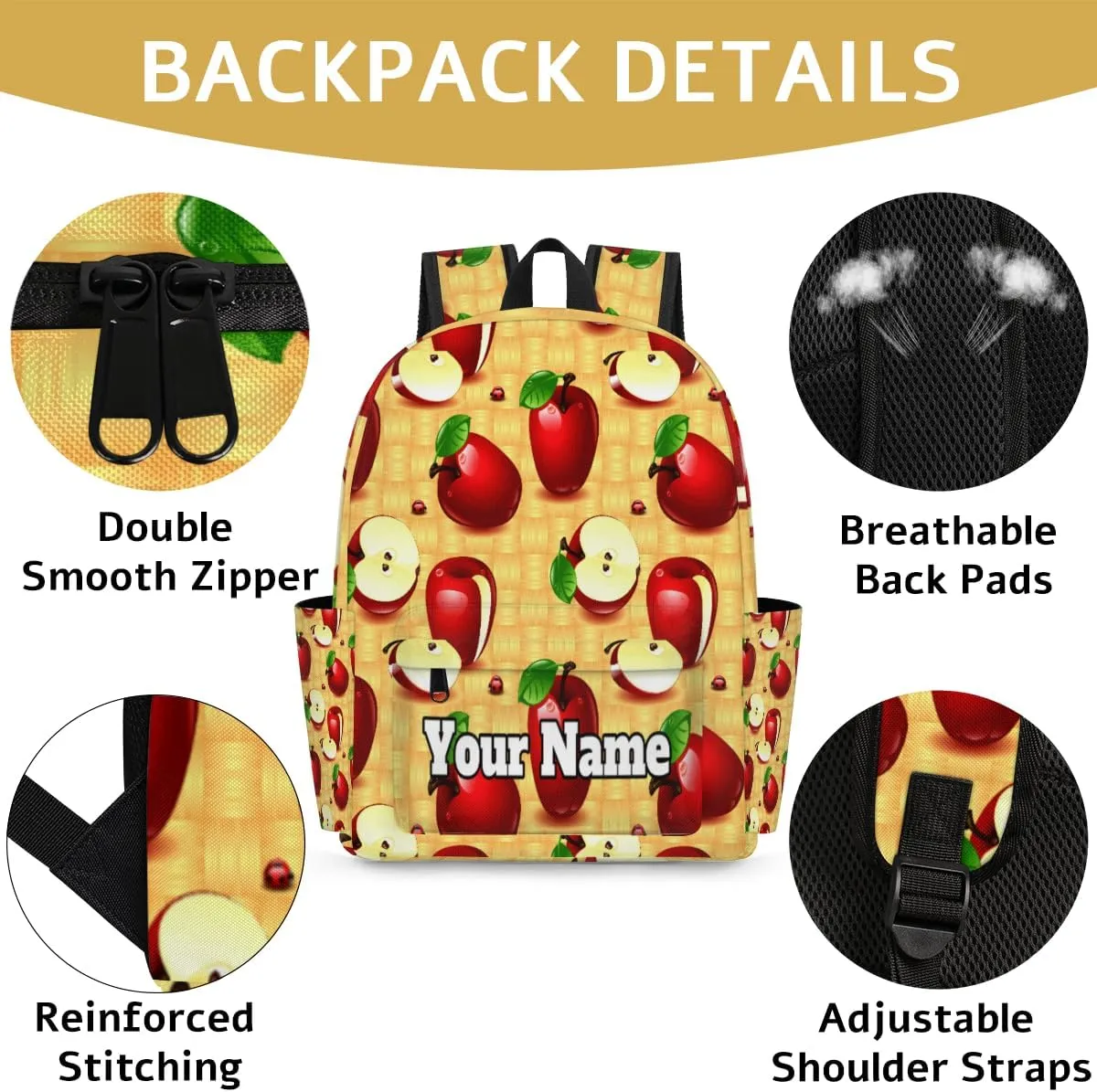 Personalized Apples Fruit Preschool Toddler Backpack for Boys Girls Custom Kids Name Small Bookbags Kindergarten Elementary Backpack, Farmhouse