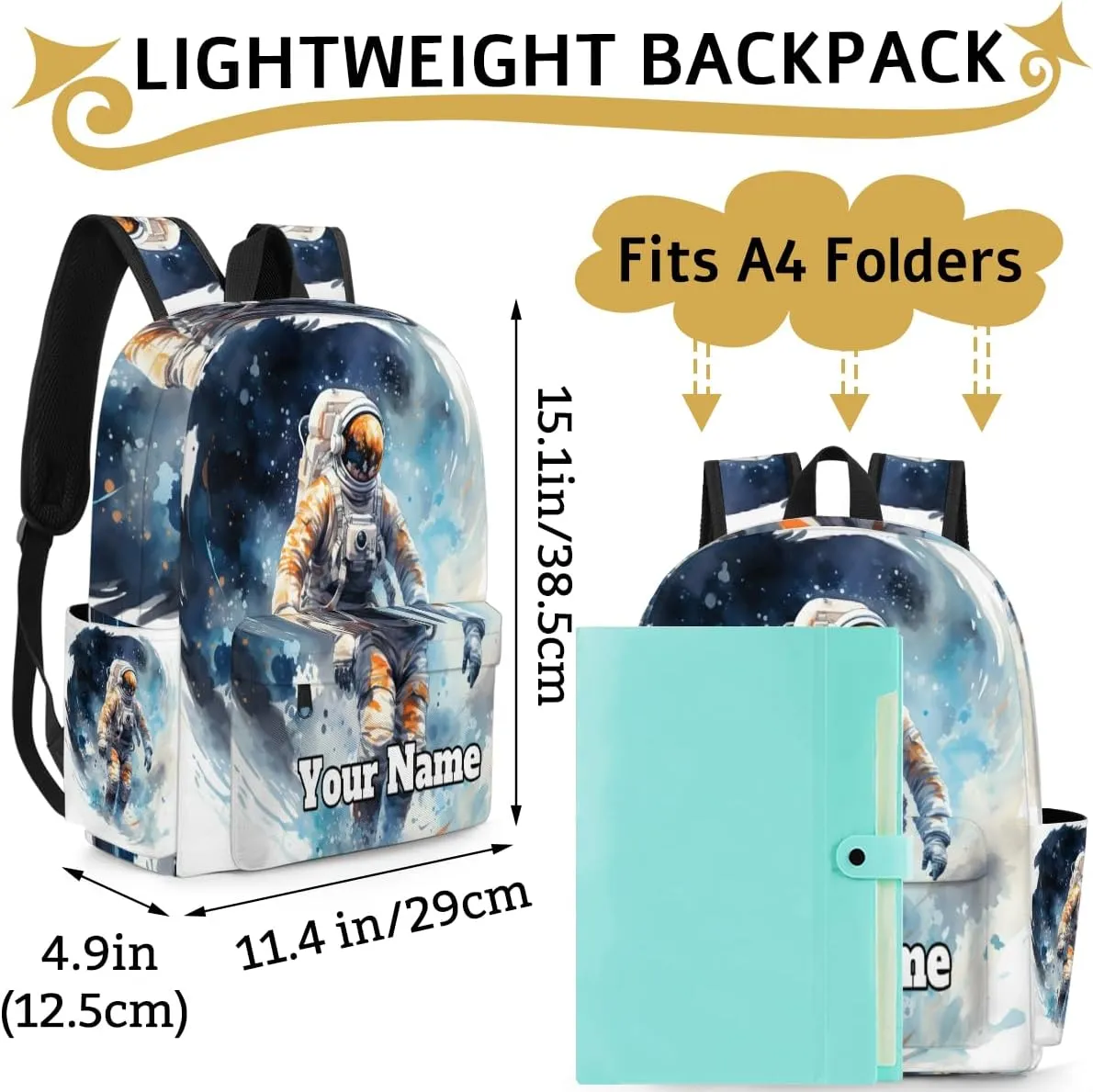 Personalized Astronaut Preschool Toddler Backpack for Boys Girls Custom Kids Name Small Bookbags Kindergarten Elementary Backpack, Outer Space
