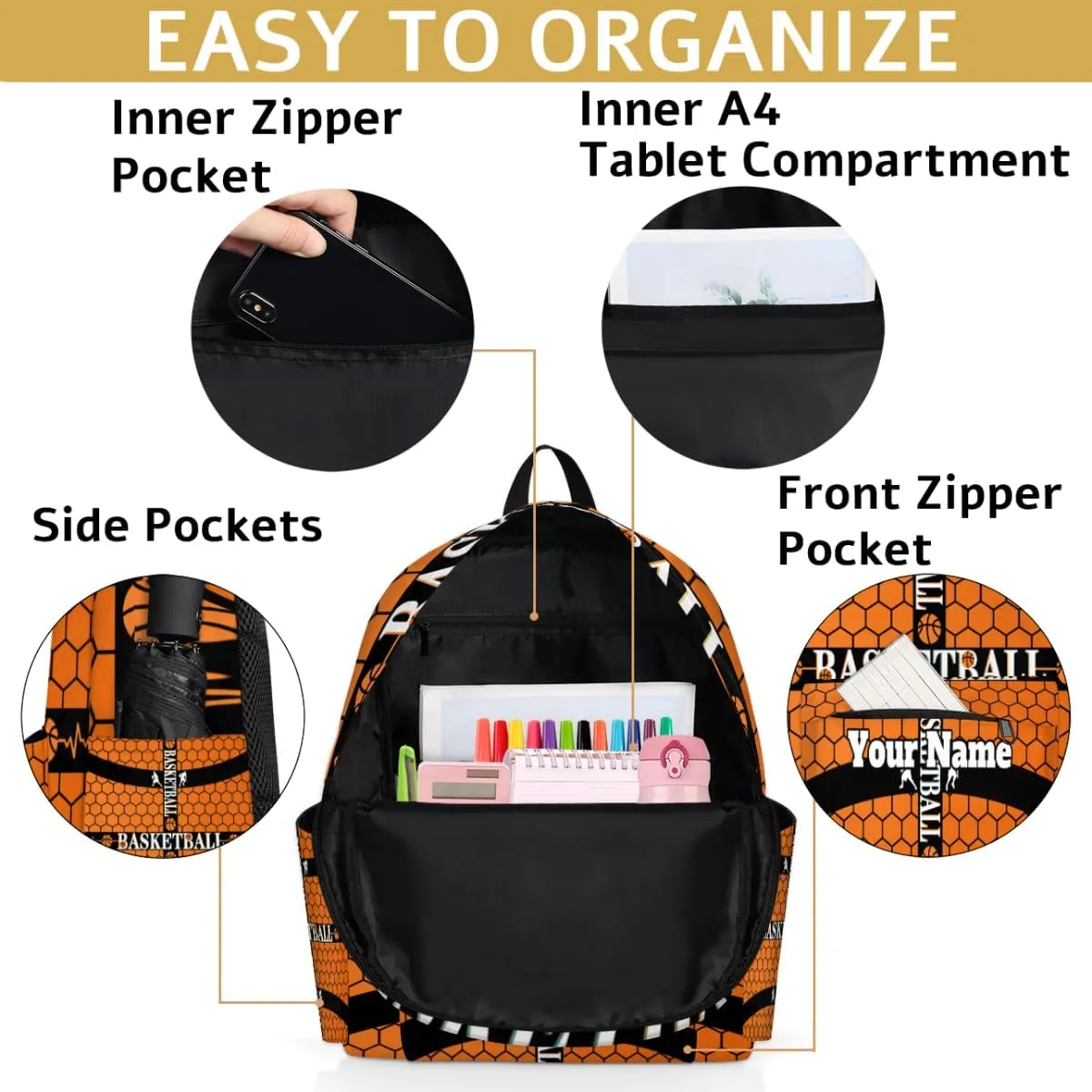 Personalized Basketball Preschool Toddler Backpack for Boys Girls Custom Kids Name Small Bookbags Kindergarten Elementary Backpack, Sport Theme
