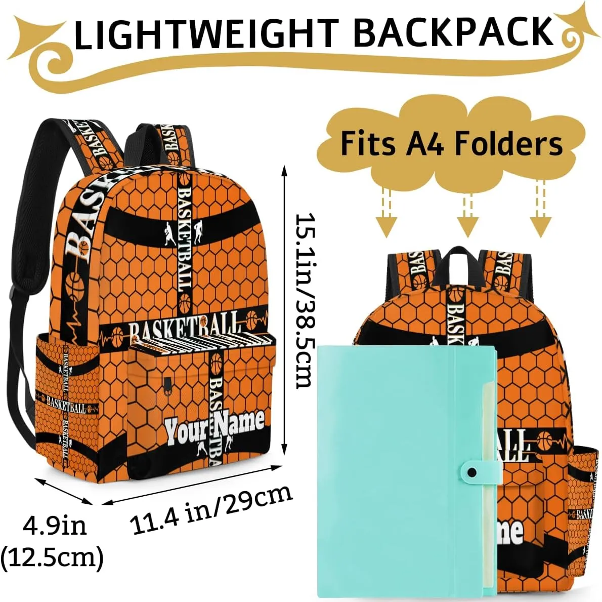 Personalized Basketball Preschool Toddler Backpack for Boys Girls Custom Kids Name Small Bookbags Kindergarten Elementary Backpack, Sport Theme