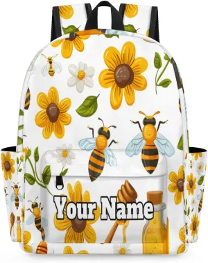 Personalized Bee Sunflower Preschool Toddler Backpack for Boys Girls Custom Kids Name Small Bookbags Kindergarten Elementary Backpack, Honey Bee