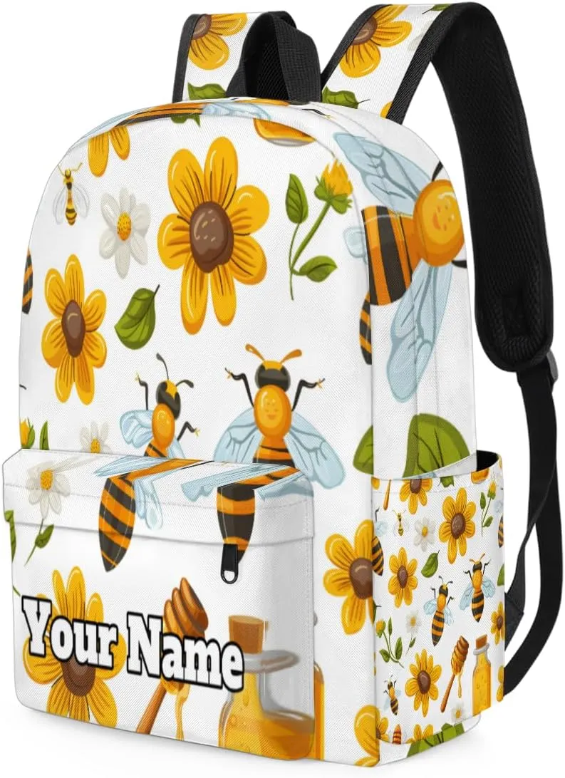 Personalized Bee Sunflower Preschool Toddler Backpack for Boys Girls Custom Kids Name Small Bookbags Kindergarten Elementary Backpack, Honey Bee