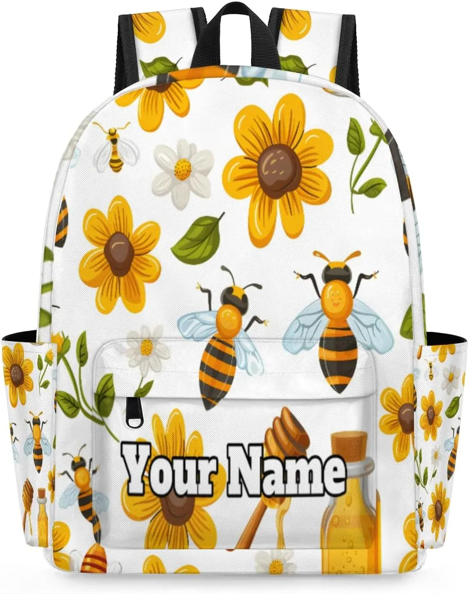Personalized Bee Sunflower Preschool Toddler Backpack for Boys Girls Custom Kids Name Small Bookbags Kindergarten Elementary Backpack, Honey Bee