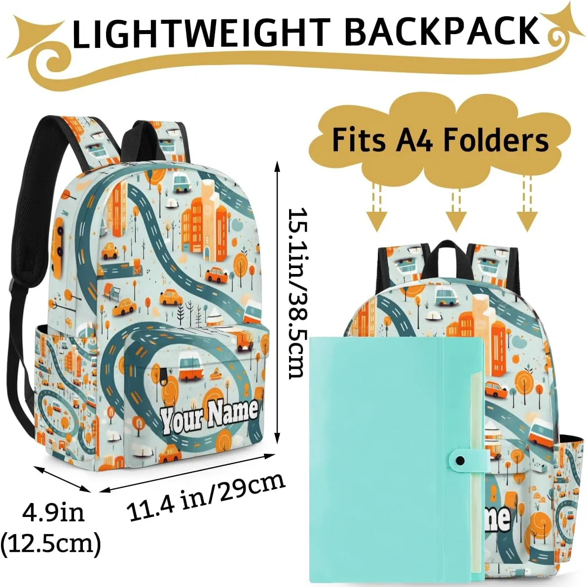 Personalized Cars Preschool Toddler Backpack for Boys Girls Custom Kids Name Small Bookbags Kindergarten Elementary Backpack, Cars