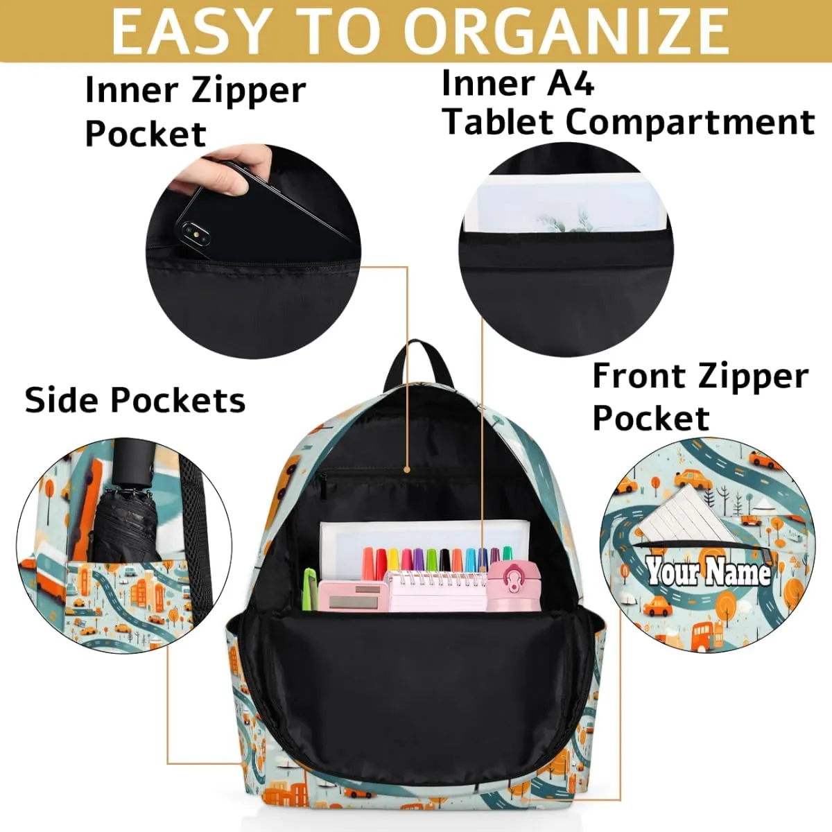 Personalized Cars Preschool Toddler Backpack for Boys Girls Custom Kids Name Small Bookbags Kindergarten Elementary Backpack, Cars