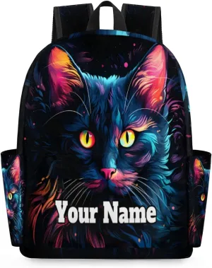Personalized Cat Patterns Preschool Toddler Backpack for Boys Girls Custom Kids Name Small Bookbags Kindergarten Elementary Backpack, Black Cat