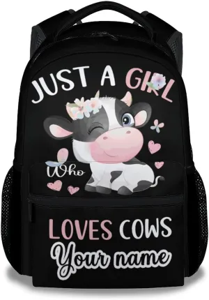 Personalized Cow Backpack for Girls Boys, 16 Inch Backpacks for School, Cute, Adjustable Straps, Durable, Lightweight, Large Capacity Bookbag for Kids