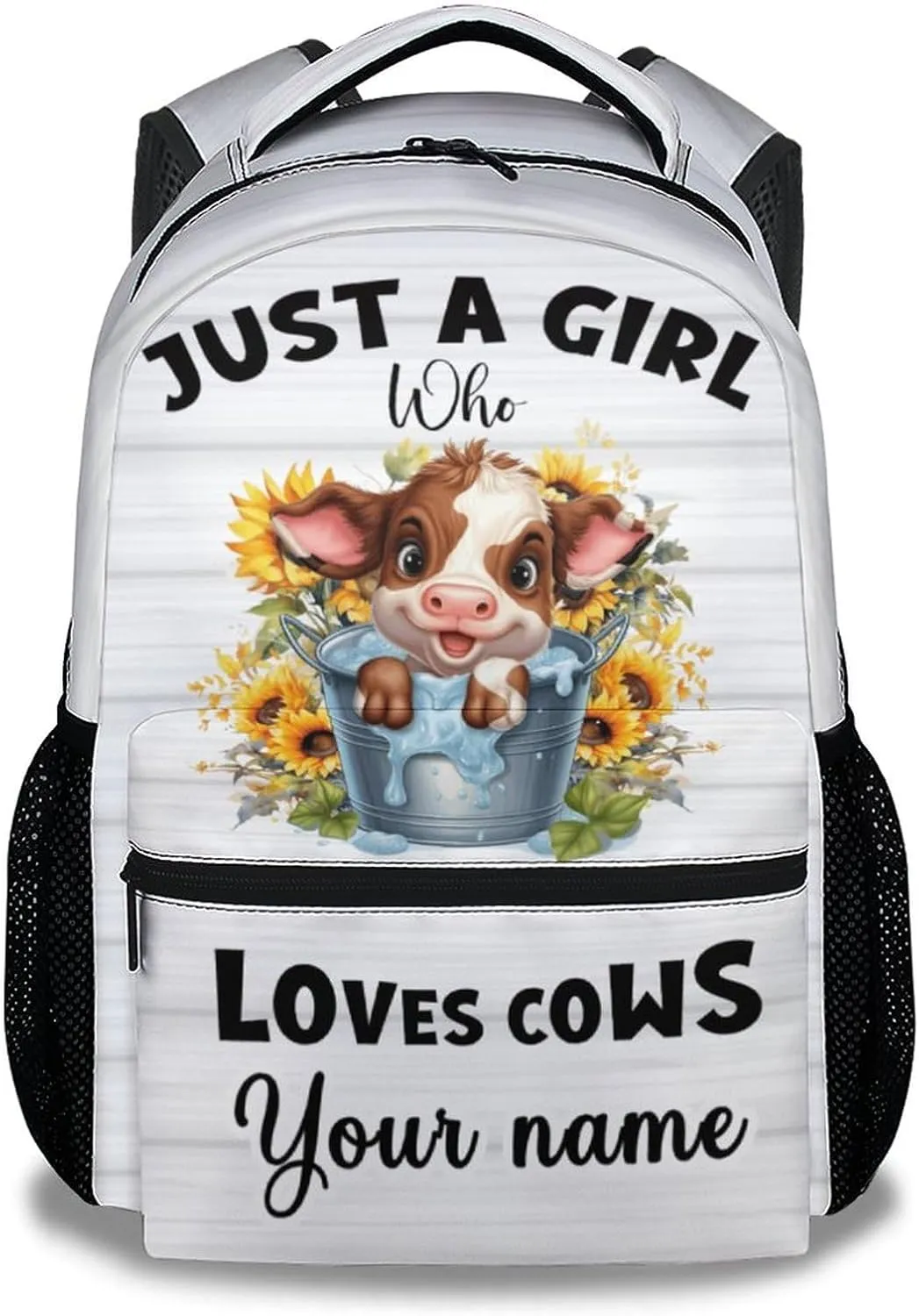 Personalized Cow Backpack for Girls Boys, 16 Inch Backpacks for School, Cute, Adjustable Straps, Durable, Lightweight, Large Capacity Bookbag for Kids