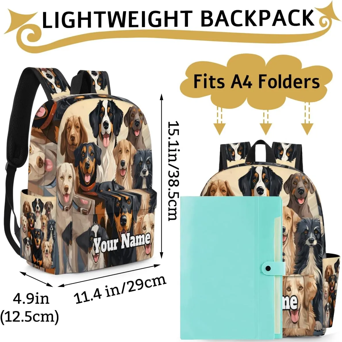 Personalized Cute Dog Preschool Toddler Backpack for Boys Girls Custom Kids Name Small Bookbags Kindergarten Elementary Backpack, Dog Themed