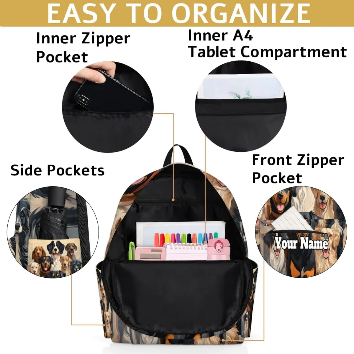 Personalized Cute Dog Preschool Toddler Backpack for Boys Girls Custom Kids Name Small Bookbags Kindergarten Elementary Backpack, Dog Themed