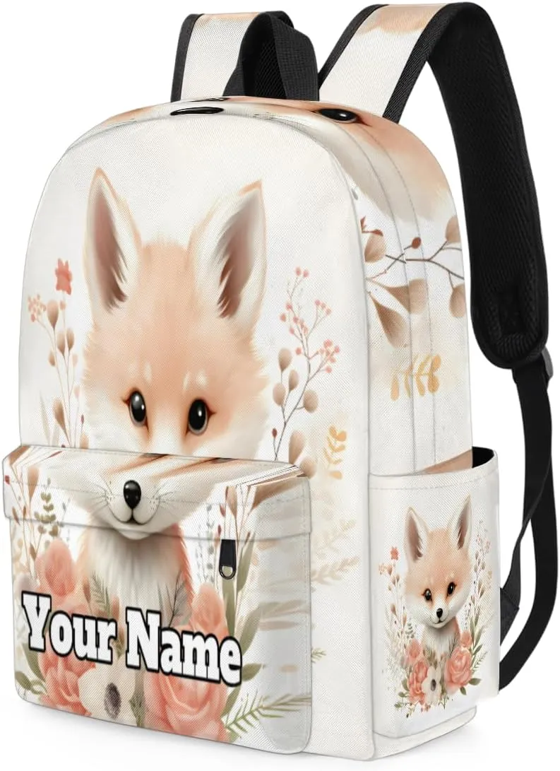 Personalized Cute Fox Preschool Toddler Backpack for Boys Girls Custom Kids Name Small Bookbags Kindergarten Elementary Backpack, Floral