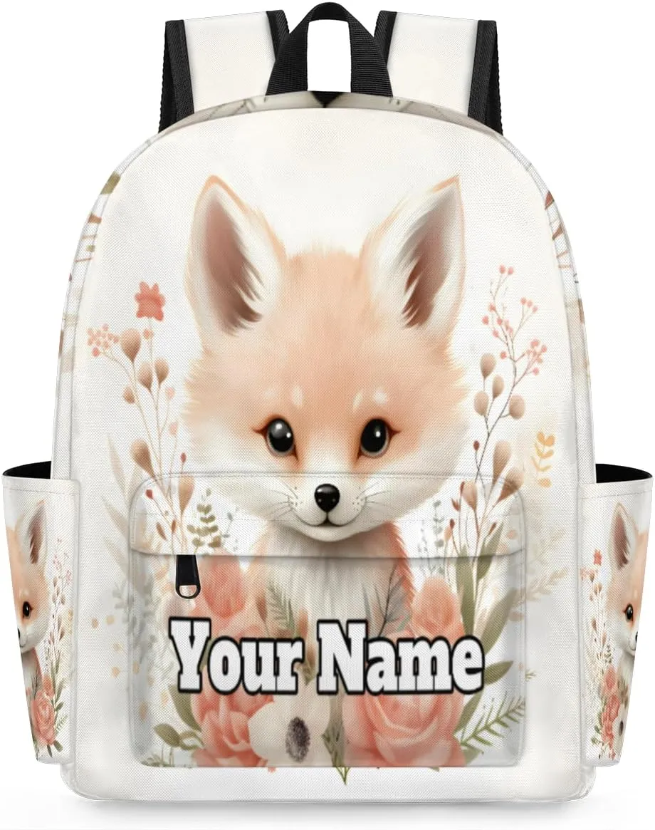 Personalized Cute Fox Preschool Toddler Backpack for Boys Girls Custom Kids Name Small Bookbags Kindergarten Elementary Backpack, Floral