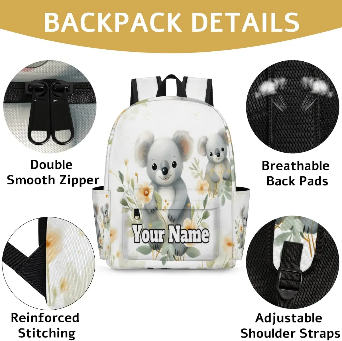 Personalized Cute Koala Preschool Toddler Backpack for Boys Girls Custom Kids Name Small Bookbags Kindergarten Elementary Backpack, Koala