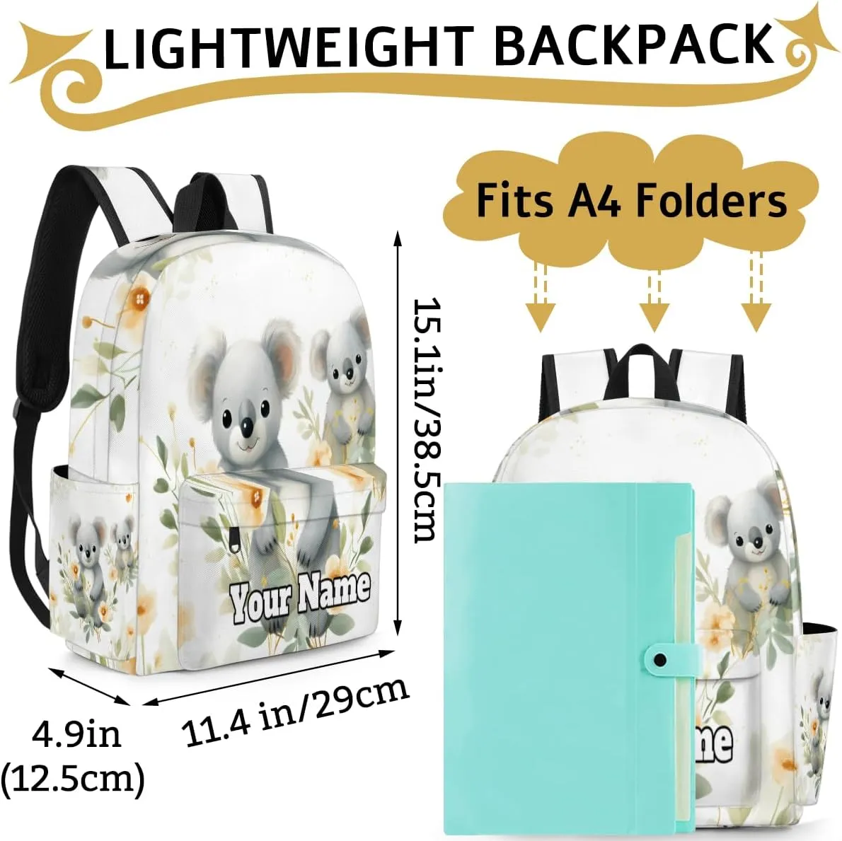 Personalized Cute Koala Preschool Toddler Backpack for Boys Girls Custom Kids Name Small Bookbags Kindergarten Elementary Backpack, Koala