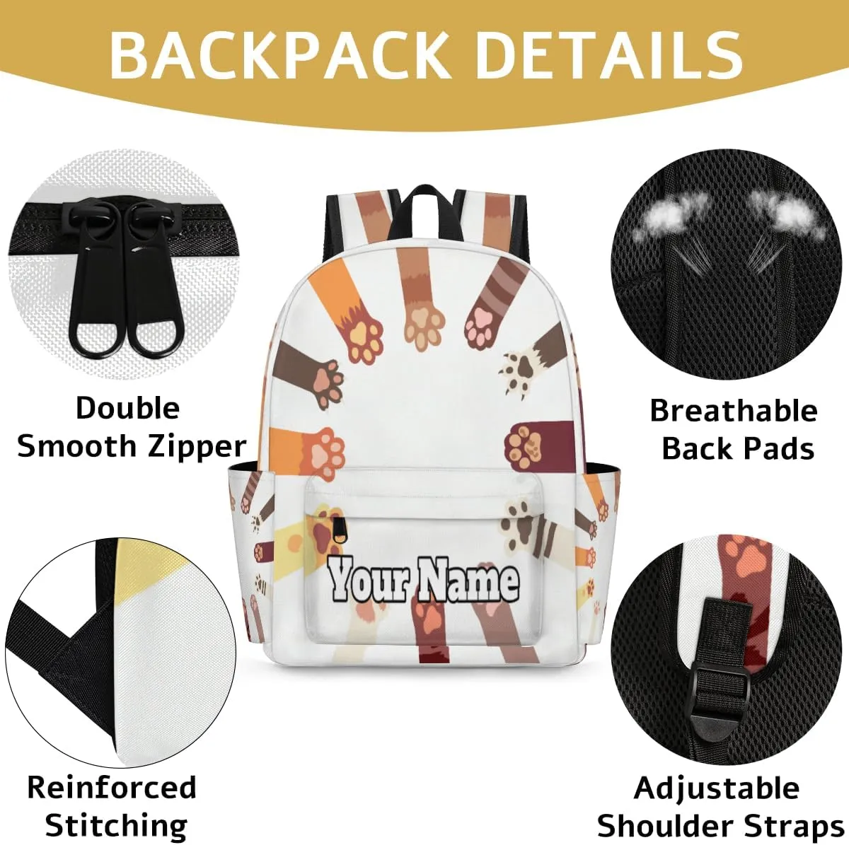 Personalized Cute Paw Print Preschool Toddler Backpack for Boys Girls Custom Kids Name Small Bookbags Kindergarten Elementary Backpack, Cat Dog Paw