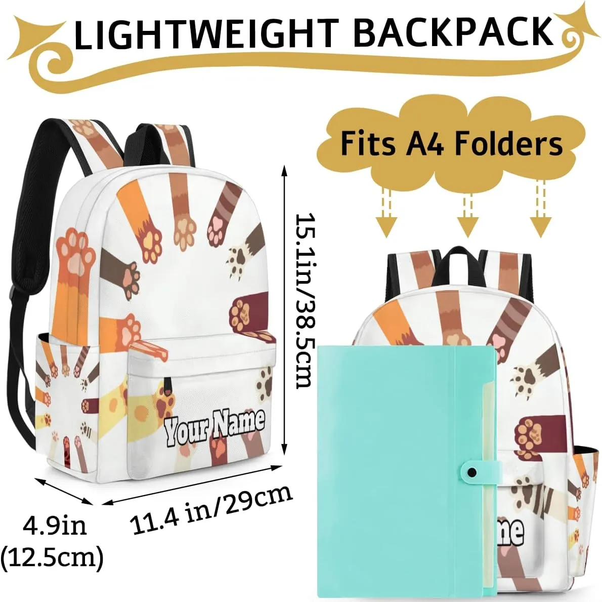 Personalized Cute Paw Print Preschool Toddler Backpack for Boys Girls Custom Kids Name Small Bookbags Kindergarten Elementary Backpack, Cat Dog Paw