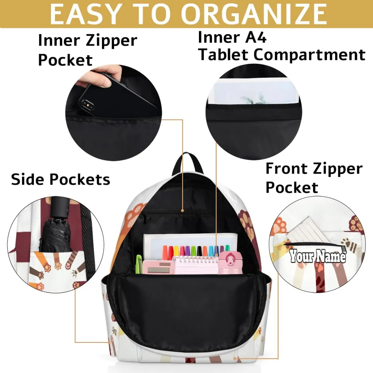 Personalized Cute Paw Print Preschool Toddler Backpack for Boys Girls Custom Kids Name Small Bookbags Kindergarten Elementary Backpack, Cat Dog Paw