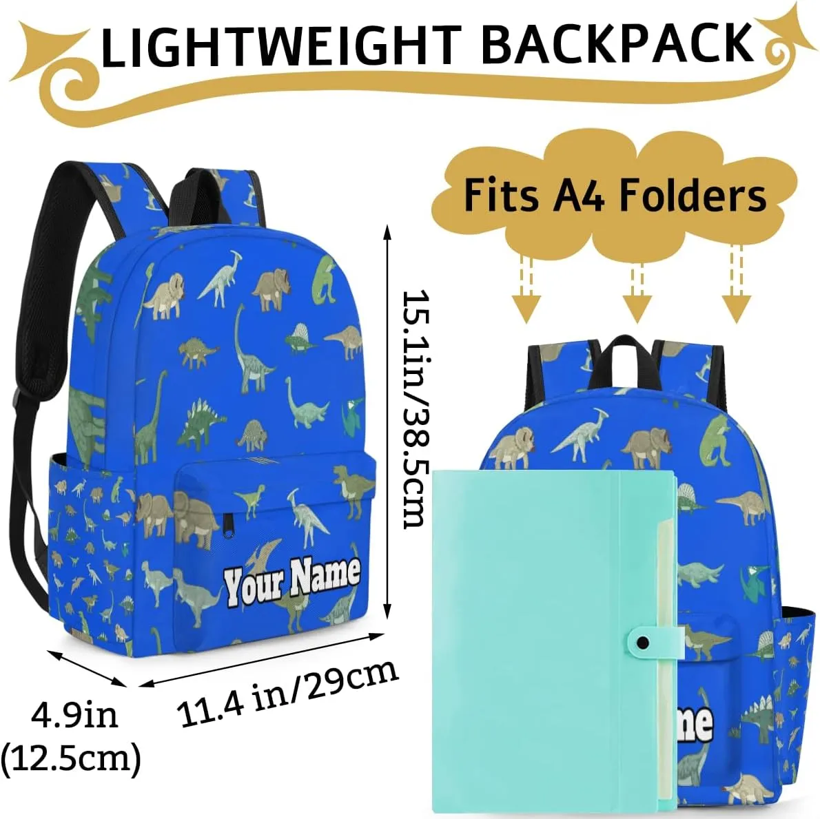 Personalized Dinosaur Preschool Toddler Backpack for Boys Girls Custom Kids Name Small Bookbags Kindergarten Elementary Backpack, Dinosaur Themed
