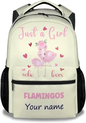 Personalized Flamingo Backpacks for Girls - 16 Inch Cute Backpack for School - Yellow, Large Capacity, Durable, Lightweight Bookbag for Kids Travel
