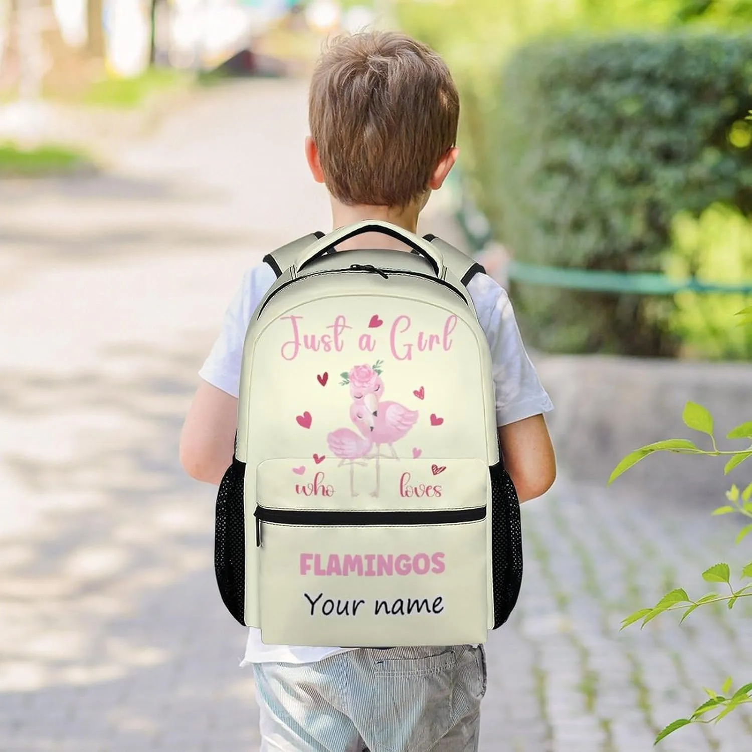Personalized Flamingo Backpacks for Girls - 16 Inch Cute Backpack for School - Yellow, Large Capacity, Durable, Lightweight Bookbag for Kids Travel